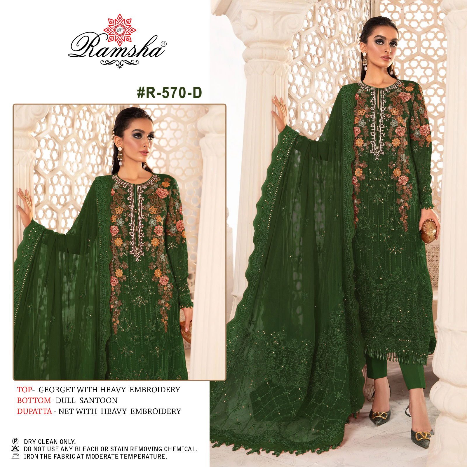 R 570 NX Ramsha Georgette Festive Wear Wholesale Pakistani Dress Material Catalog